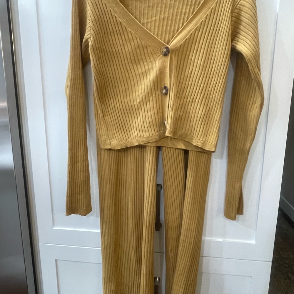 Mustard Ribbed Knit Sweater Set - Women